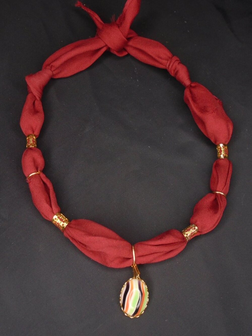 Scarf Choker Necklace with Vintage Glass Cabochon is OOAK - Picture 7 of 9